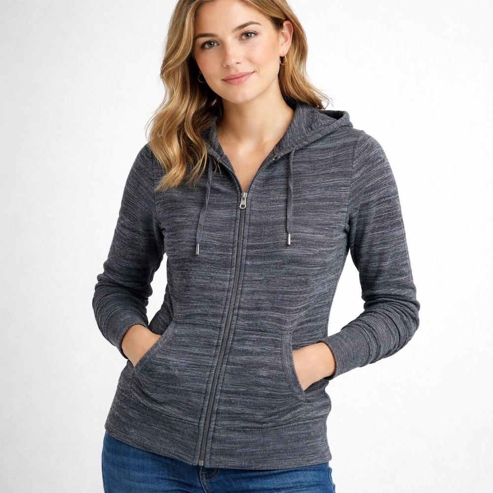 AllSaints Women's Charcoal Knit Zip Hoodie Marlo Hoody Lightweight Size XS
